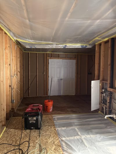The cleared, dried prep room ready for the rebuild