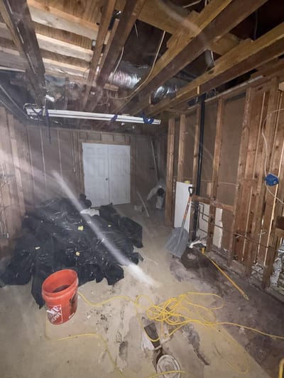 The prep room stripped out, with the waste bagged and staged