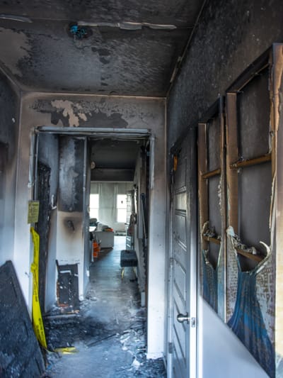 A fire-gutted townhome in Cartersville